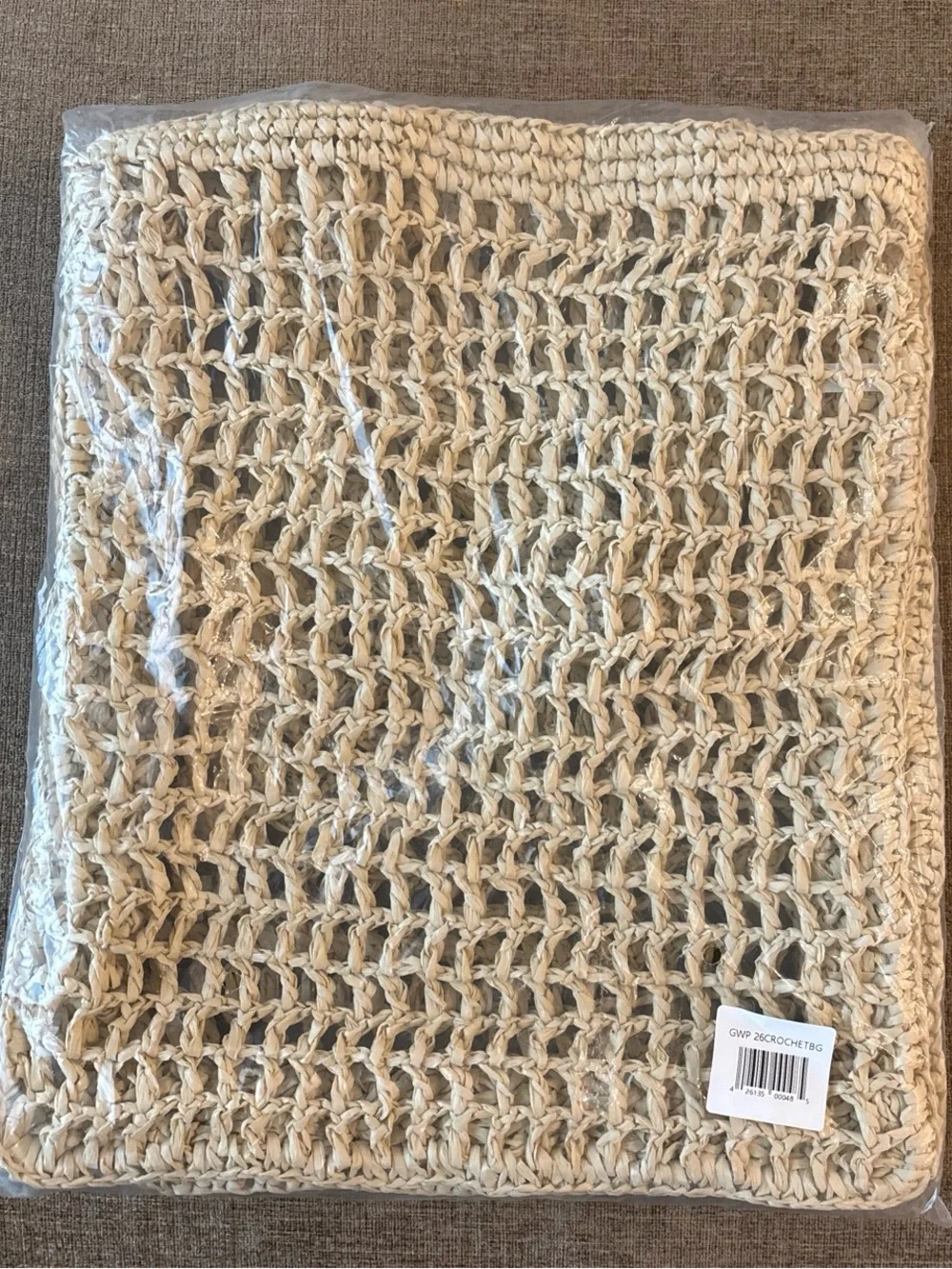 GUESS Cream Crochet Tote with Black Logo